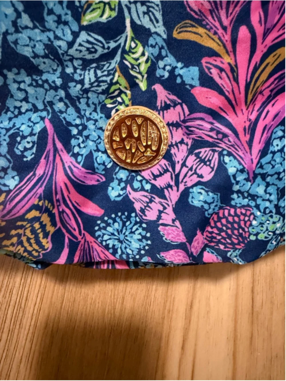 Lilly Pulitzer Bamboo Handle Floral Hobo Shoulder Bag Blue Pink Tropical Print - Picture 2 of 4